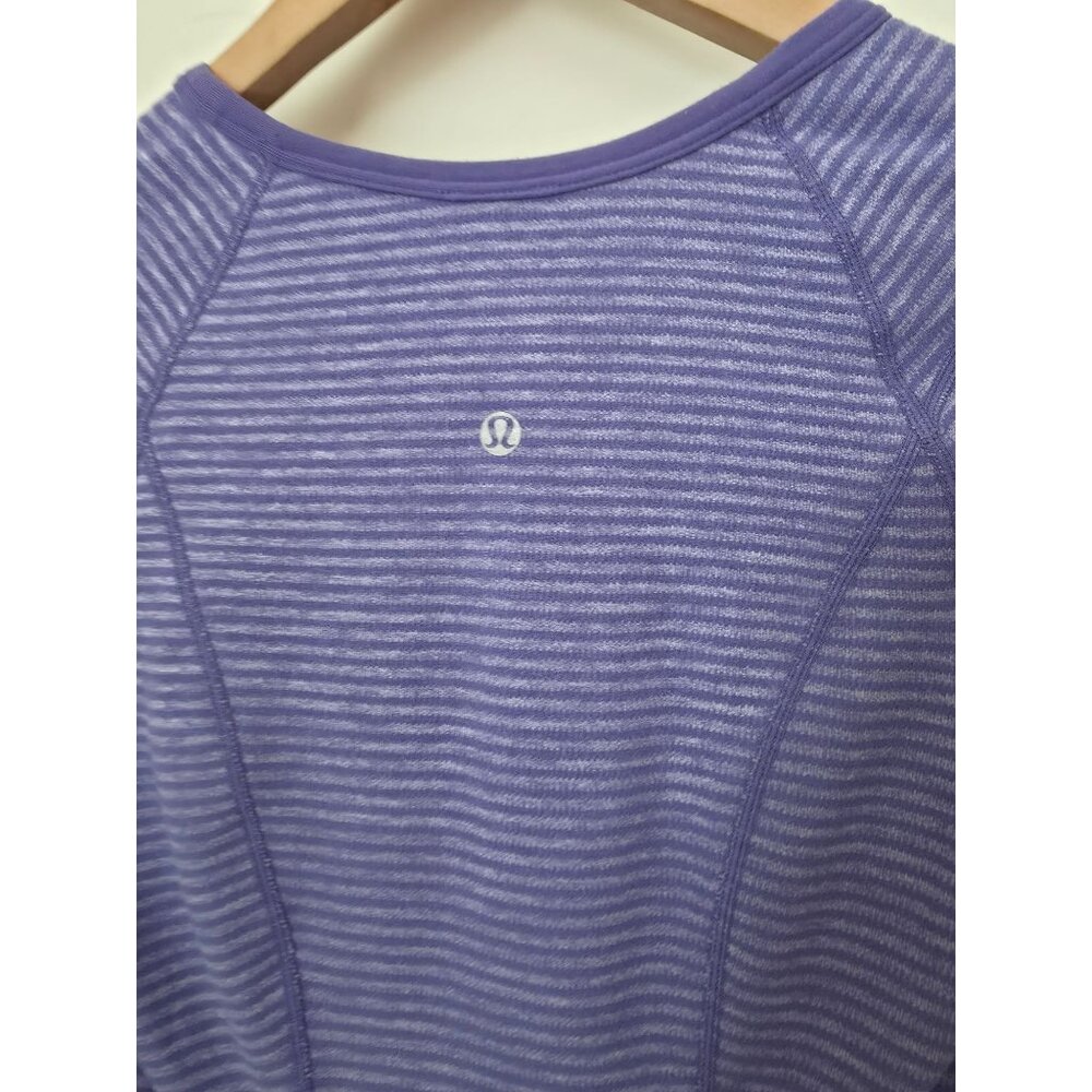 Lululemon Purple Long Sleeve Stripe Crew Neck Athleisure Base Layer Top Sz 2 - Picture 5 of 7